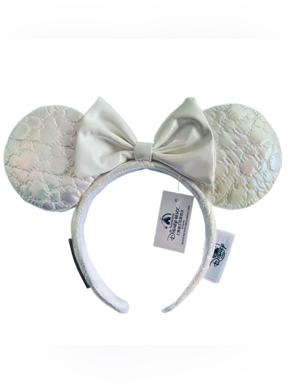 Loungefly Iridescent White Quilted Mouse Ear Headband with Bow